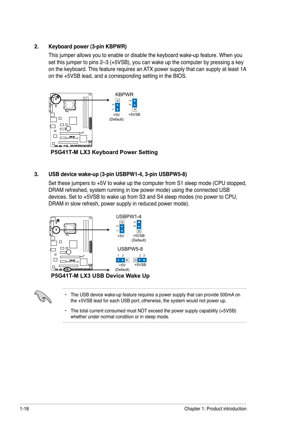 P5g41t-m lx3 keyboard power setting, P5g41t-m lx3 usb device wake up | Asus P5G41T-M LX3 User Manual | Page 28 / 60