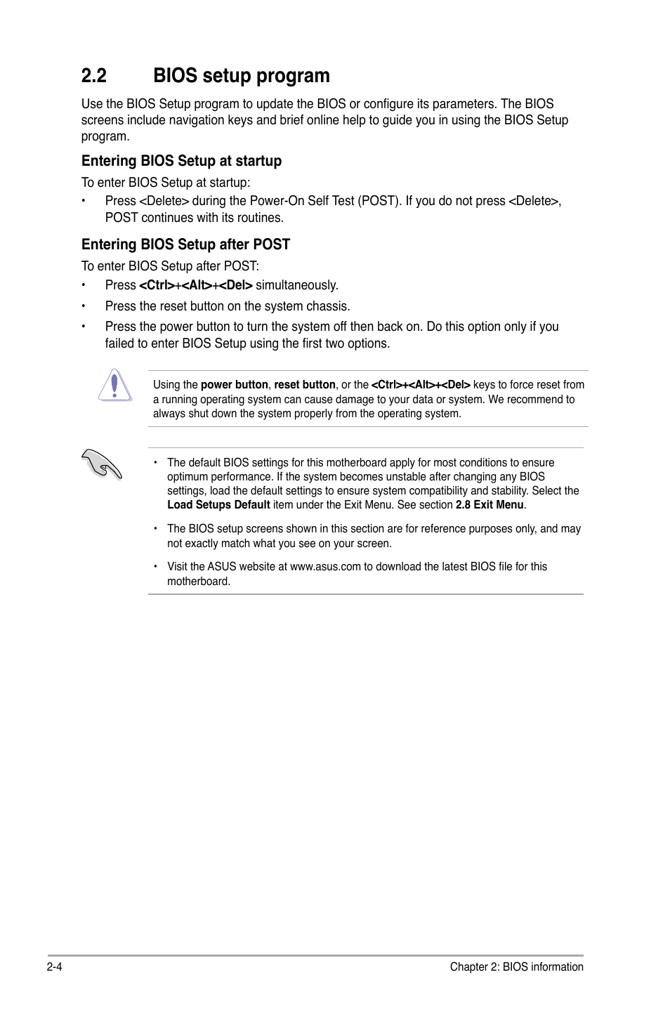 2 bios setup program, Bios setup program -4 | Asus P5G41T-M LX3 User Manual | Page 40 / 60