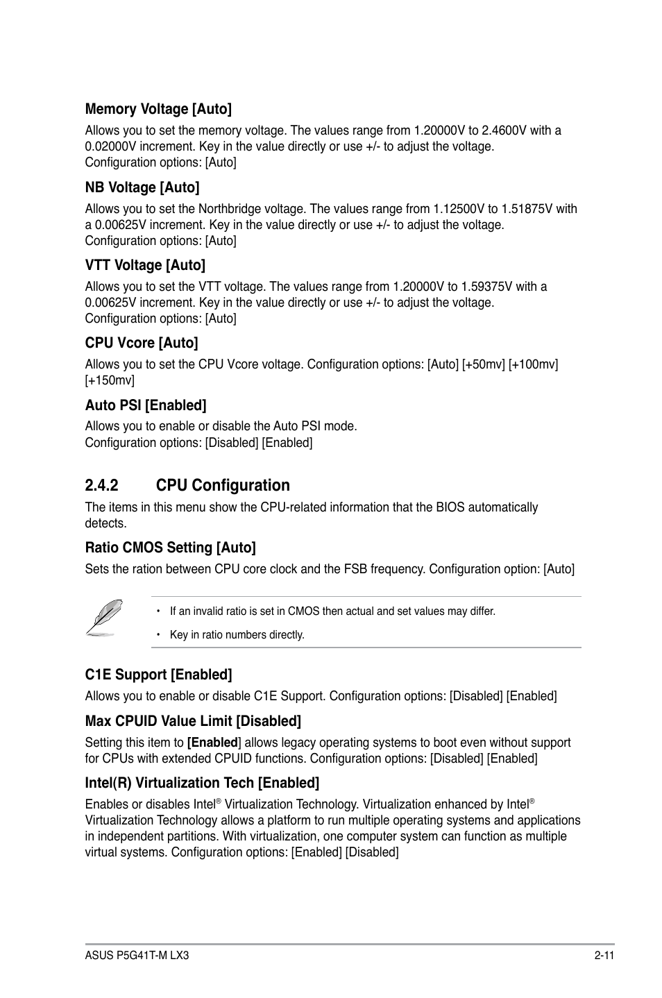 2 cpu configuration, Cpu configuration -11 | Asus P5G41T-M LX3 User Manual | Page 47 / 60