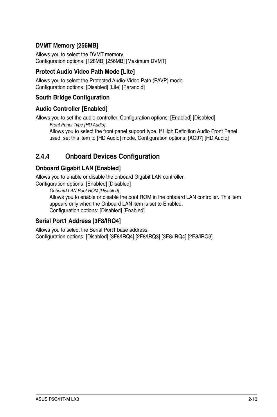 4 onboard devices configuration, Onboard devices configuration -13 | Asus P5G41T-M LX3 User Manual | Page 49 / 60