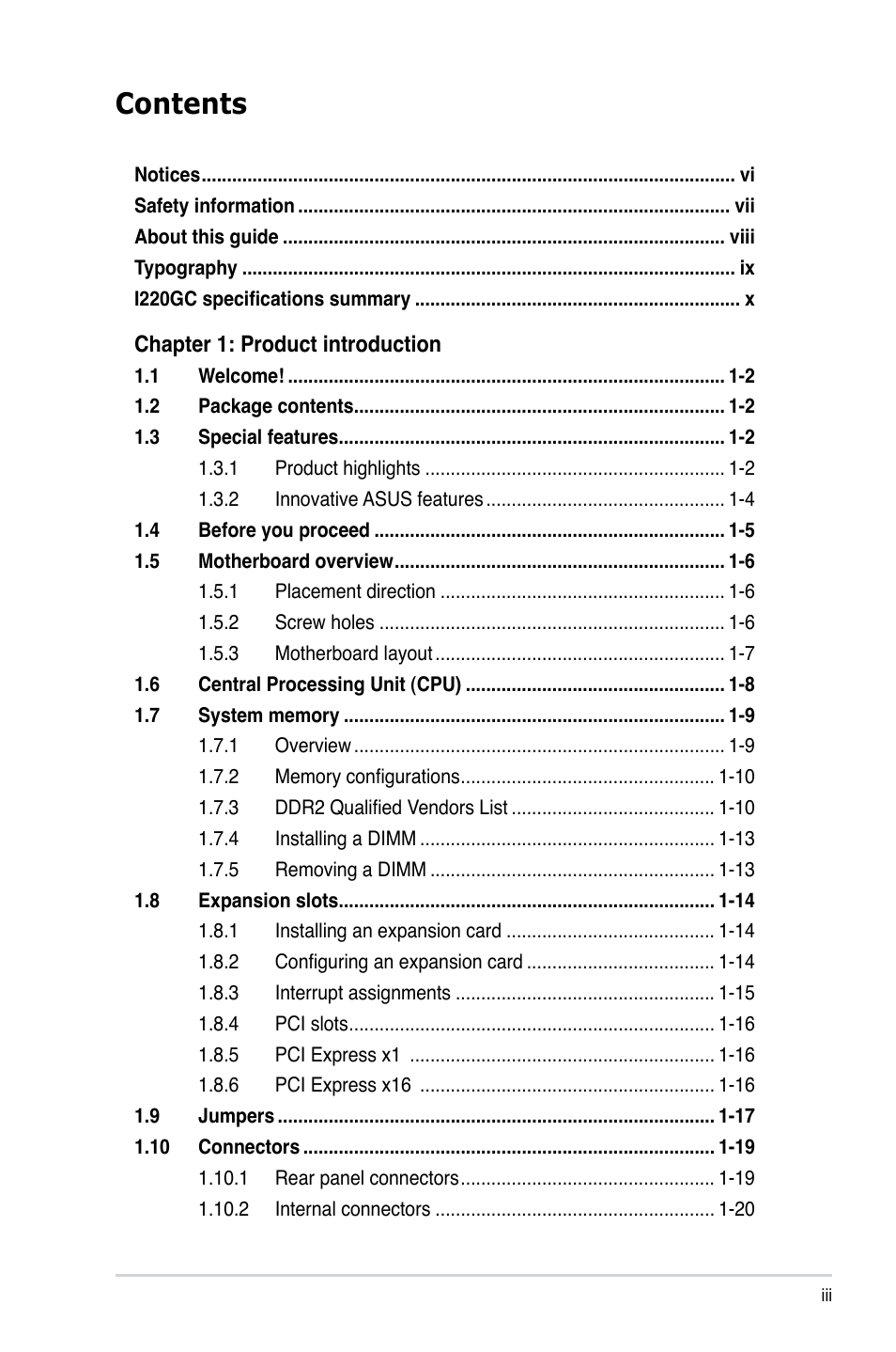 Asus I220GC User Manual | Page 3 / 86