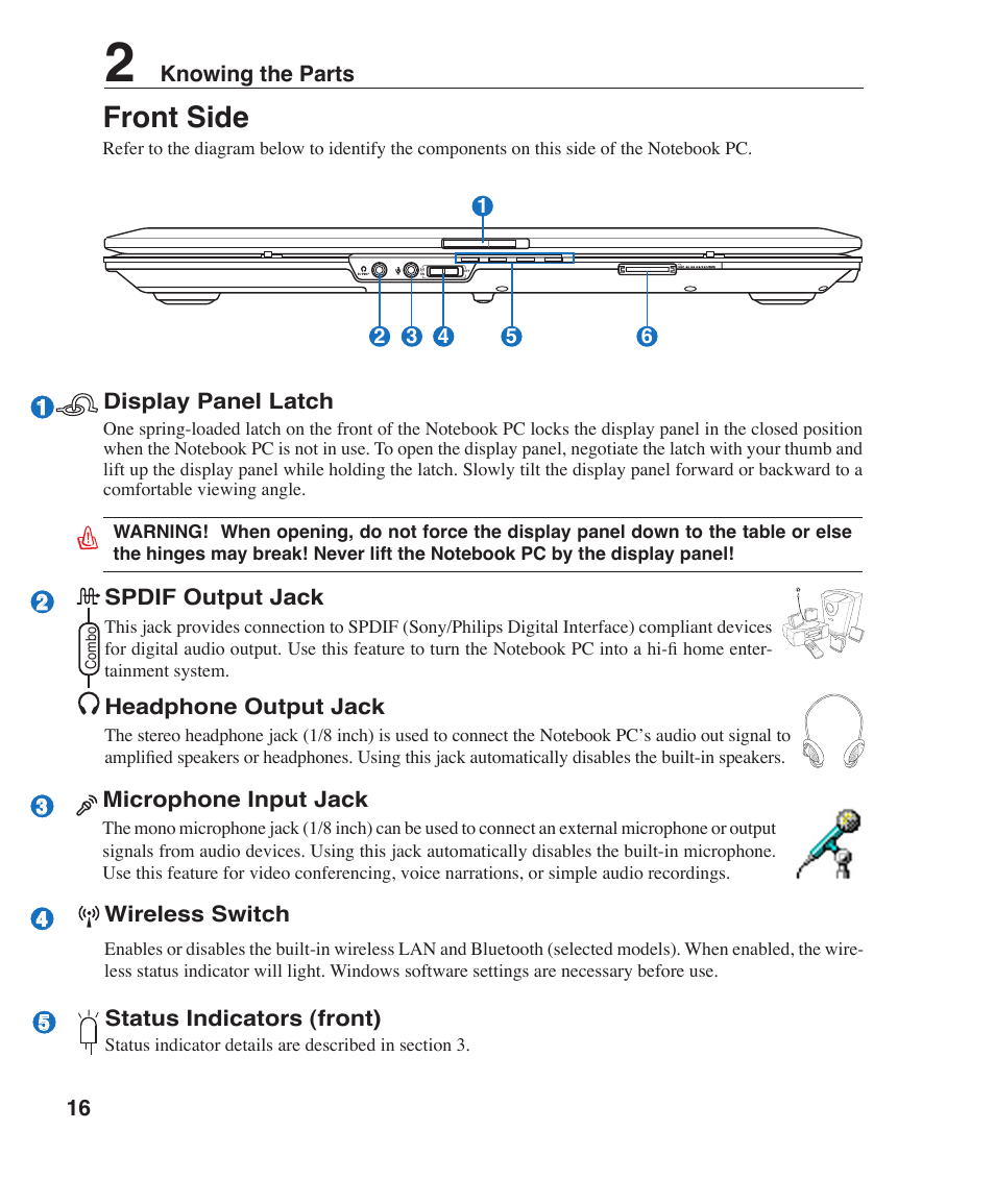 Front side | Asus F2J User Manual | Page 16 / 89