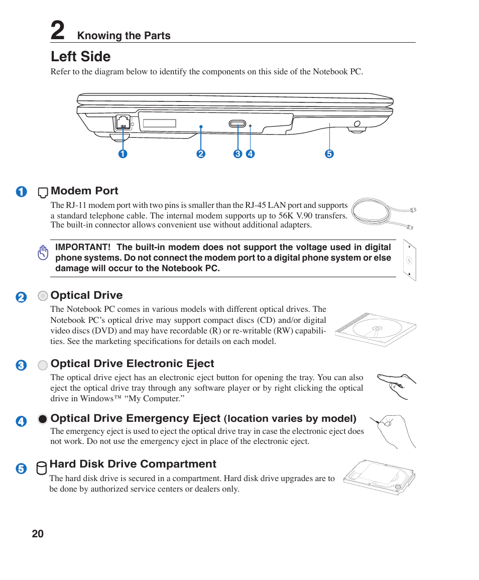 Left side | Asus F2J User Manual | Page 20 / 89