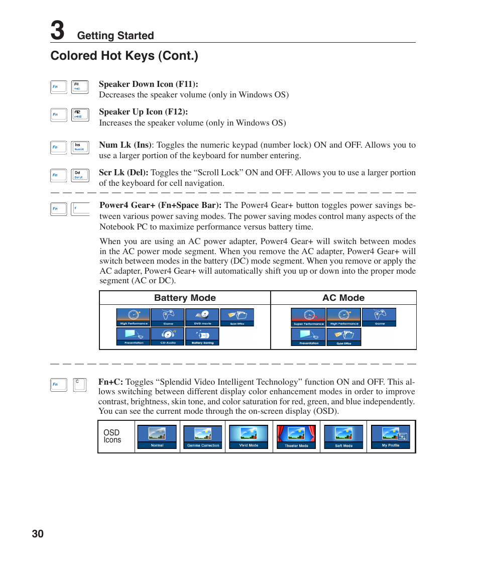 Colored hot keys (cont.) | Asus F2J User Manual | Page 30 / 89