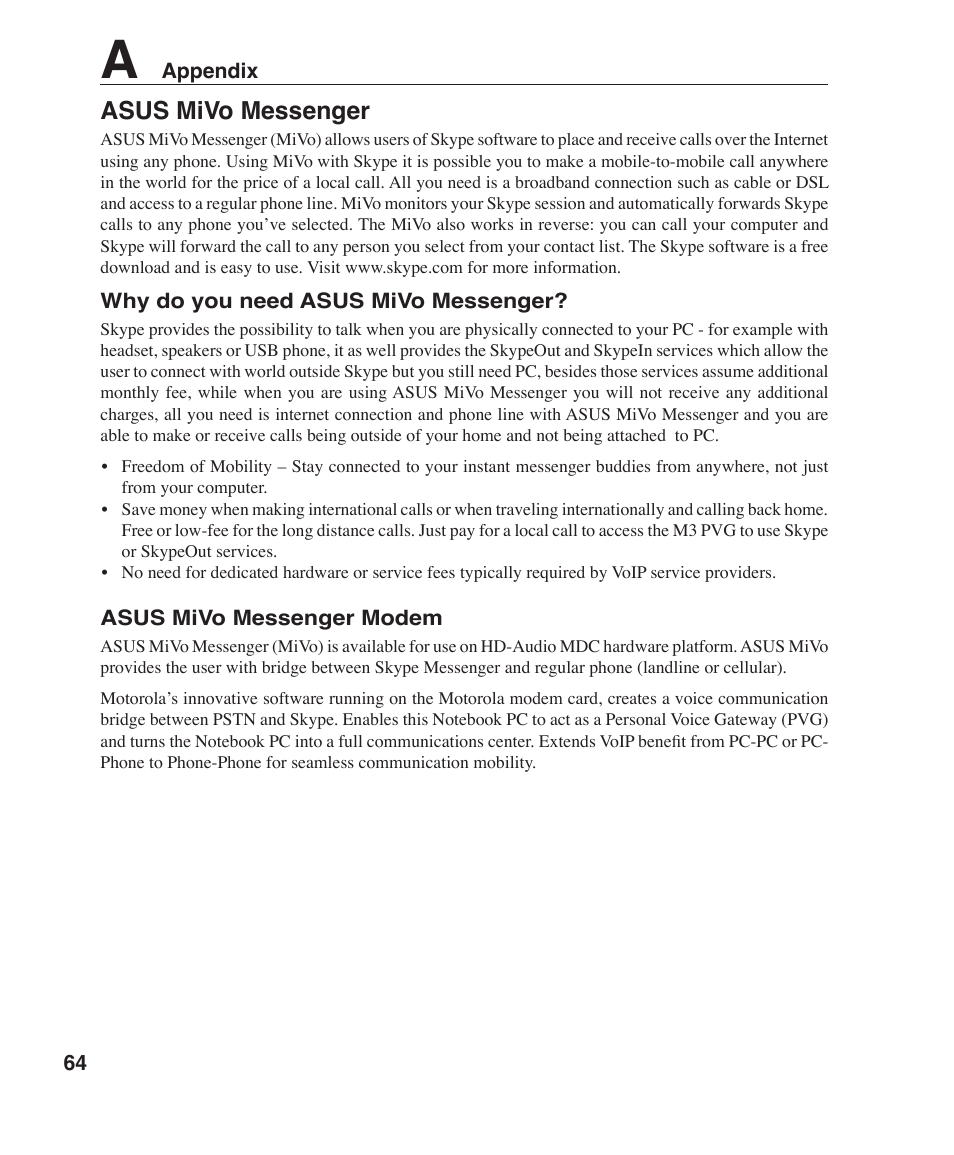 Asus mivo messenger | Asus F2J User Manual | Page 64 / 89