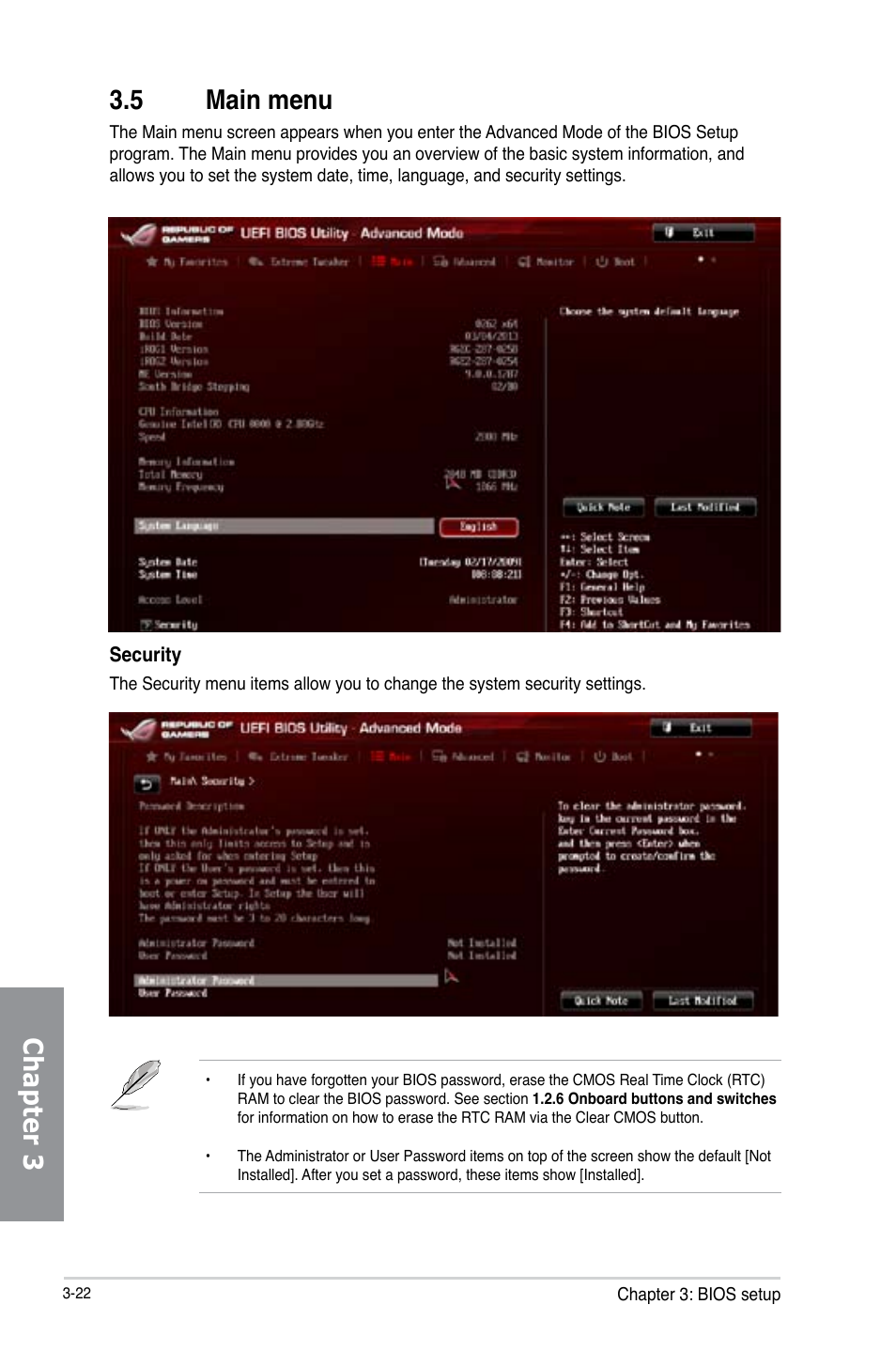 5 main menu, Main menu -22, Chapter 3 3.5 main menu | Asus MAXIMUS VI EXTREME User Manual | Page 114 / 208