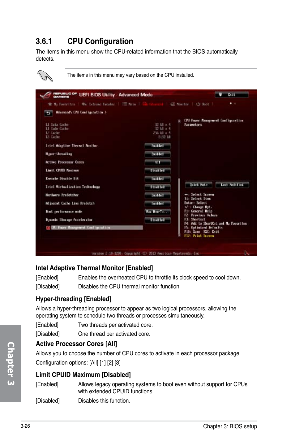 1 cpu configuration, Cpu configuration -26, Chapter 3 | Asus MAXIMUS VI EXTREME User Manual | Page 118 / 208