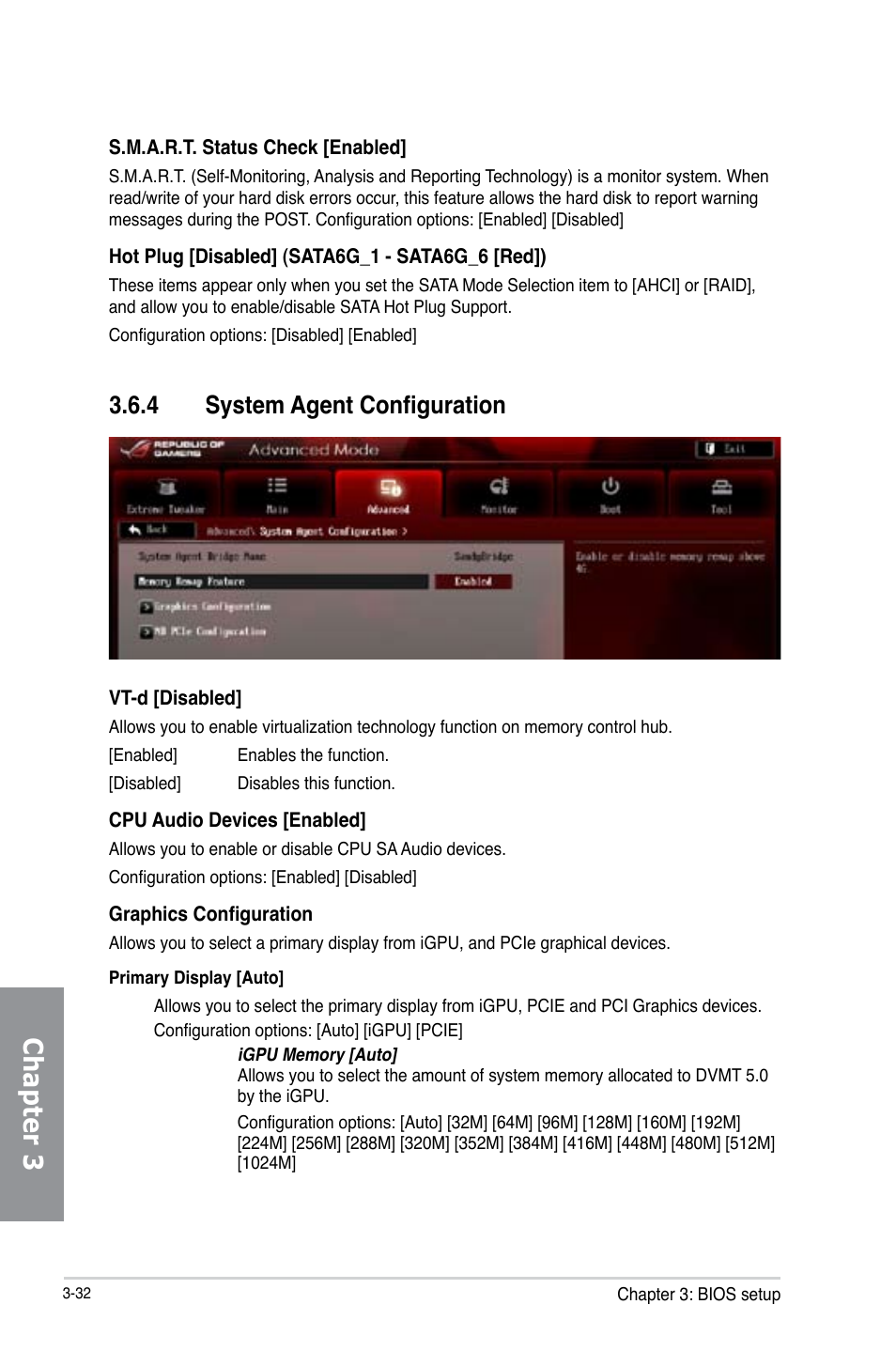 4 system agent configuration, System agent configuration -32, Chapter 3 | Asus MAXIMUS VI EXTREME User Manual | Page 124 / 208