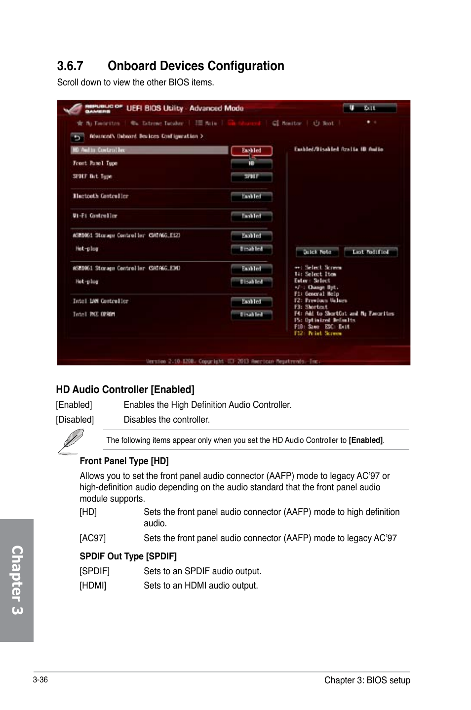 7 onboard devices configuration, Onboard devices configuration -36, Chapter 3 | Asus MAXIMUS VI EXTREME User Manual | Page 128 / 208