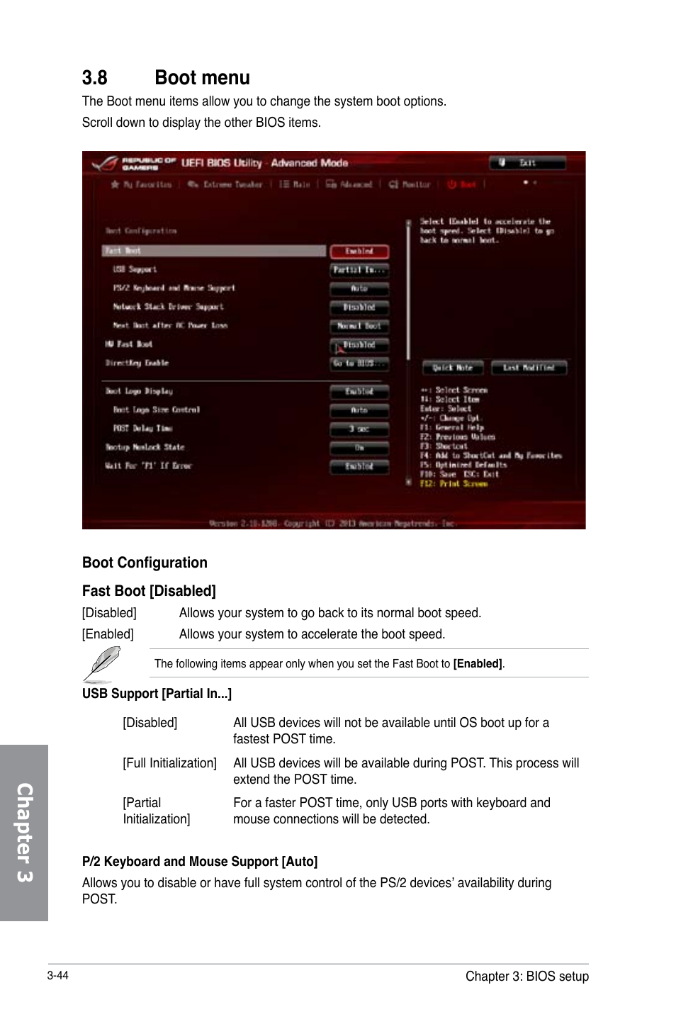 8 boot menu, Boot menu -44, Chapter 3 3.8 boot menu | Asus MAXIMUS VI EXTREME User Manual | Page 136 / 208