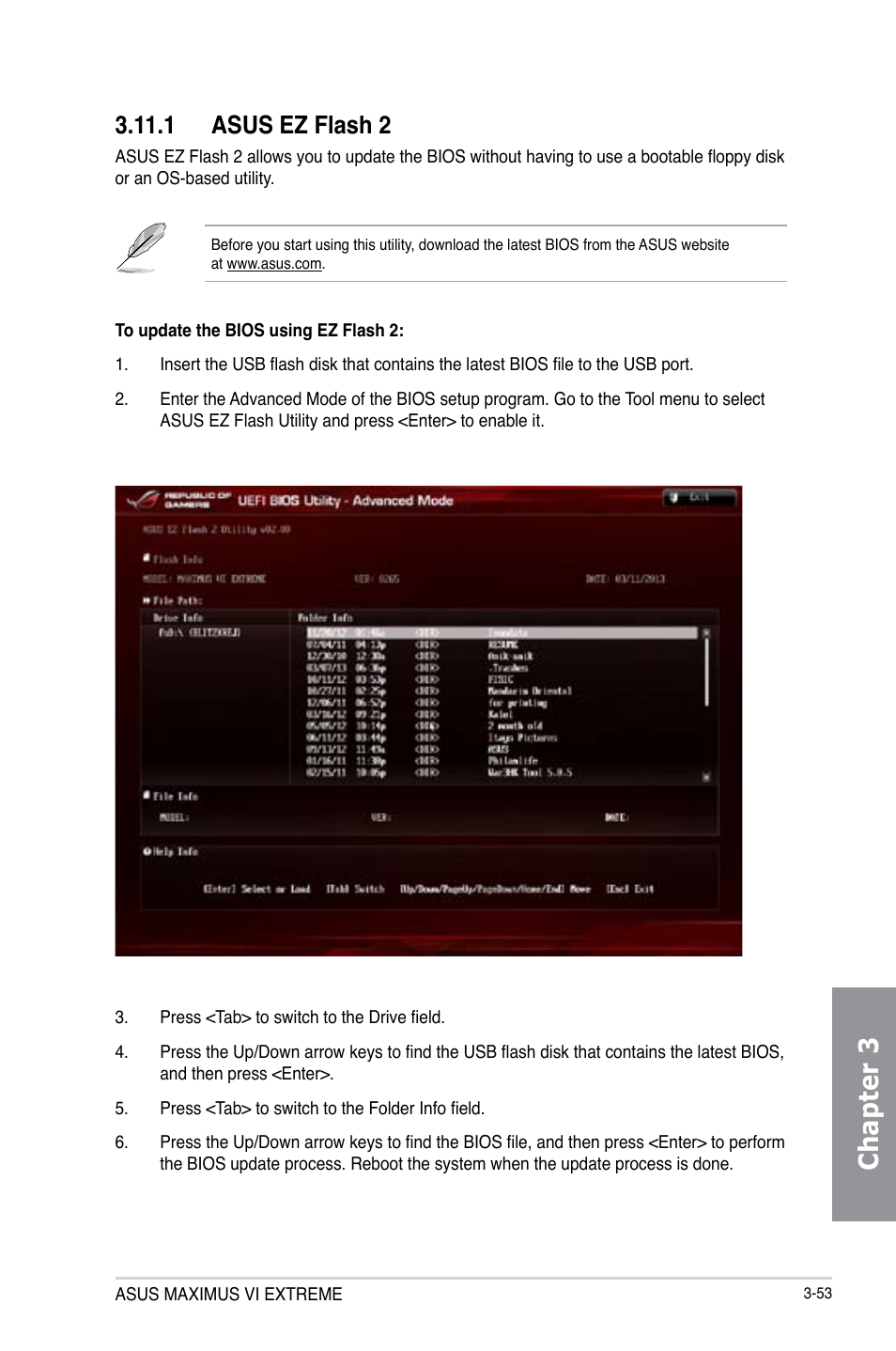 1 asus ez flash 2, Asus ez flash 2 -53, Chapter 3 | Asus MAXIMUS VI EXTREME User Manual | Page 145 / 208