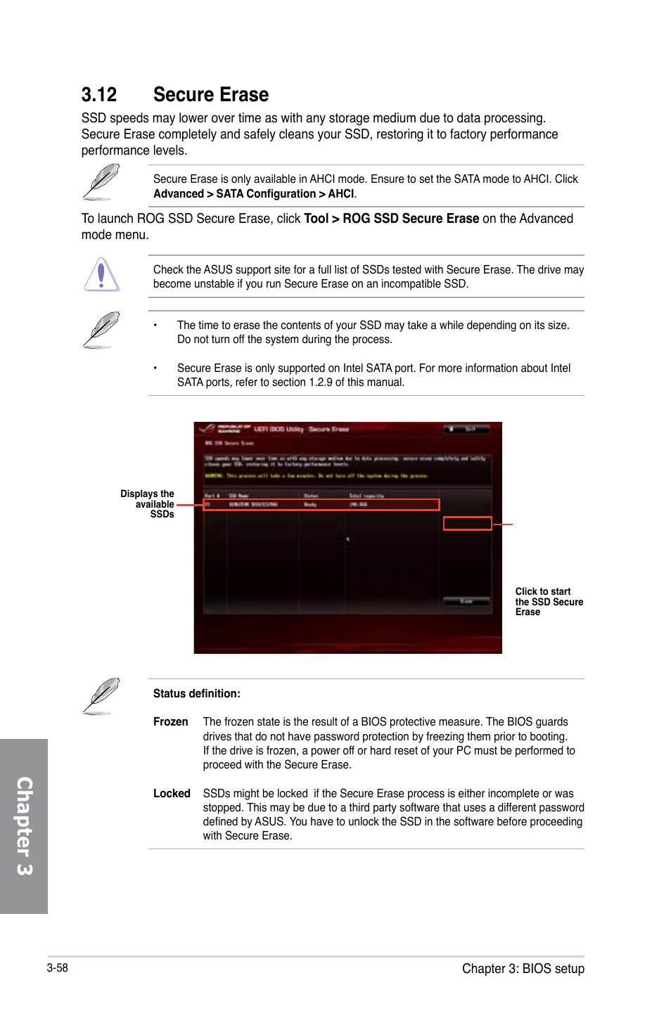 12 secure erase, Secure erase -58, Chapter 3 3.12 secure erase | Asus MAXIMUS VI EXTREME User Manual | Page 150 / 208