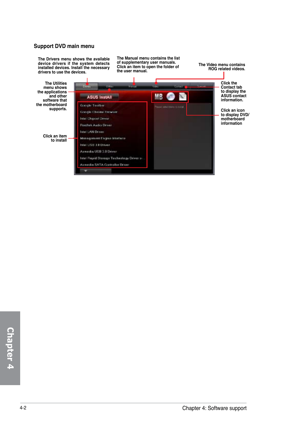 Chapter 4, Chapter 4: software support, Support dvd main menu | Asus MAXIMUS VI EXTREME User Manual | Page 152 / 208