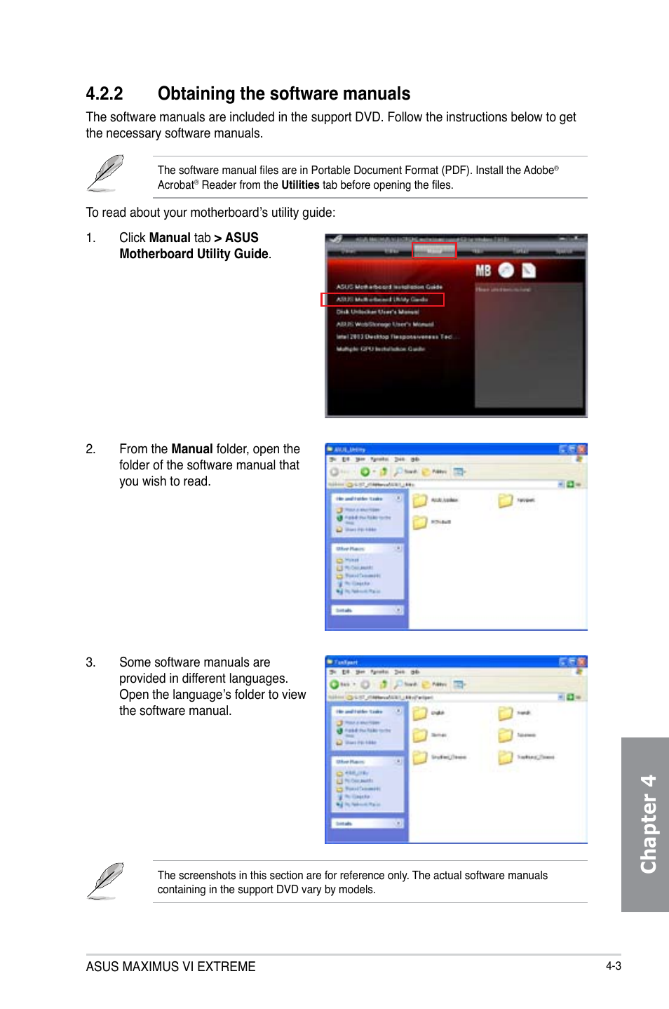 2 obtaining the software manuals, Obtaining the software manuals -3, Chapter 4 | Asus MAXIMUS VI EXTREME User Manual | Page 153 / 208