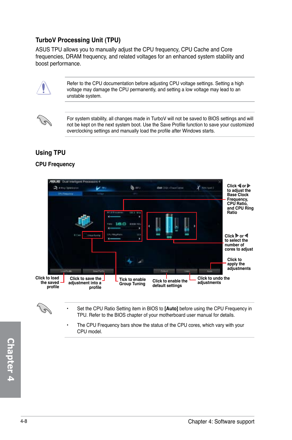 Chapter 4, Using tpu, Turbov processing unit (tpu) | Asus MAXIMUS VI EXTREME User Manual | Page 158 / 208