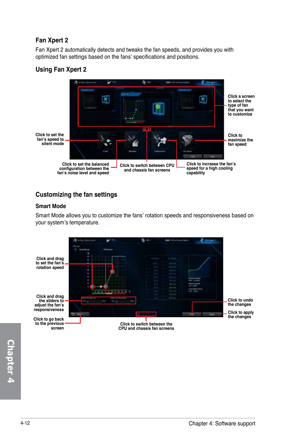 Chapter 4, Fan xpert 2, Using fan xpert 2 | Customizing the fan settings, Chapter 4: software support | Asus MAXIMUS VI EXTREME User Manual | Page 162 / 208