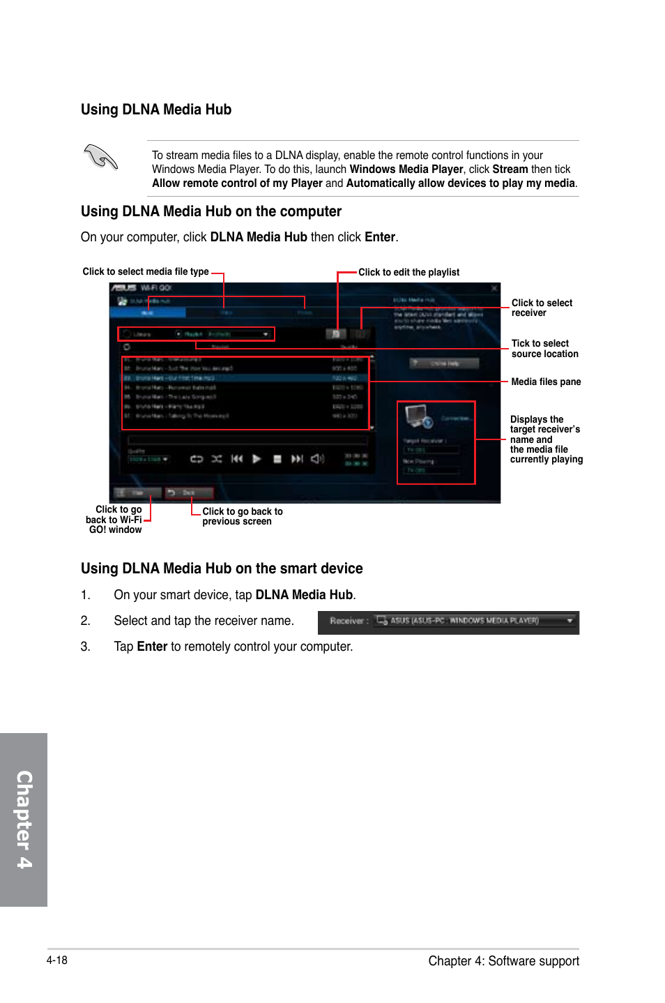 Chapter 4, Using dlna media hub on the computer, Using dlna media hub on the smart device | Using dlna media hub | Asus MAXIMUS VI EXTREME User Manual | Page 168 / 208