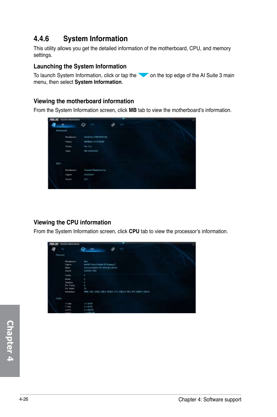 6 system information, System information -26, Chapter 4 | Asus MAXIMUS VI EXTREME User Manual | Page 176 / 208