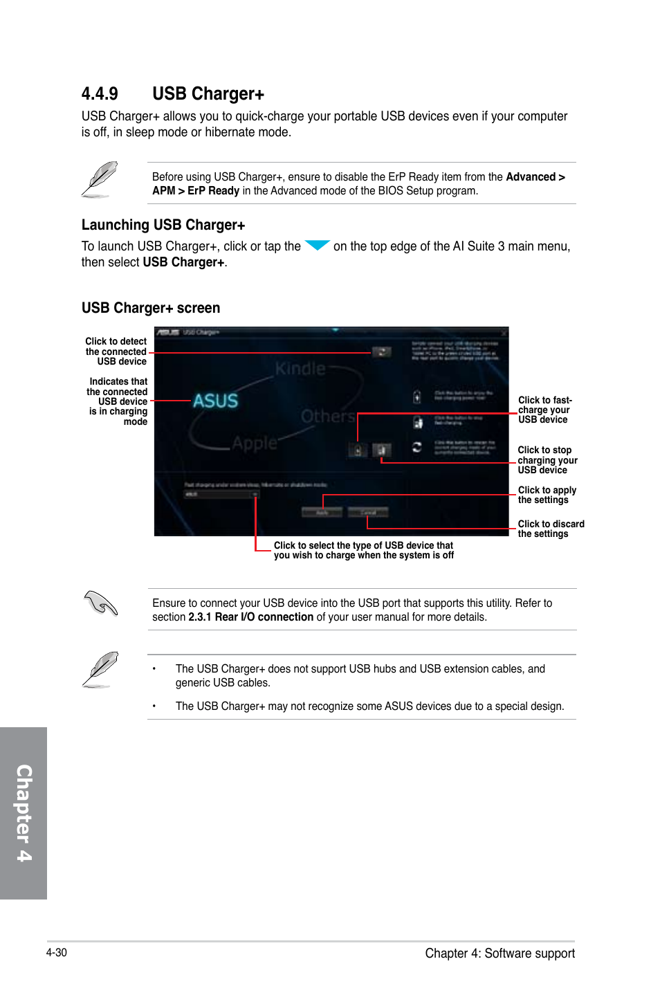 9 usb charger, Usb charger+ -30, Chapter 4 | Launching usb charger, Usb charger+ screen | Asus MAXIMUS VI EXTREME User Manual | Page 180 / 208