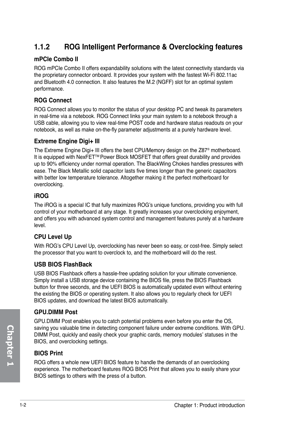 Chapter 1 | Asus MAXIMUS VI EXTREME User Manual | Page 20 / 208