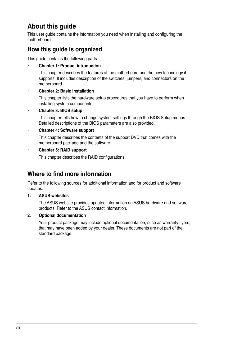 About this guide, How this guide is organized, Where to find more information | Asus MAXIMUS VI EXTREME User Manual | Page 8 / 208