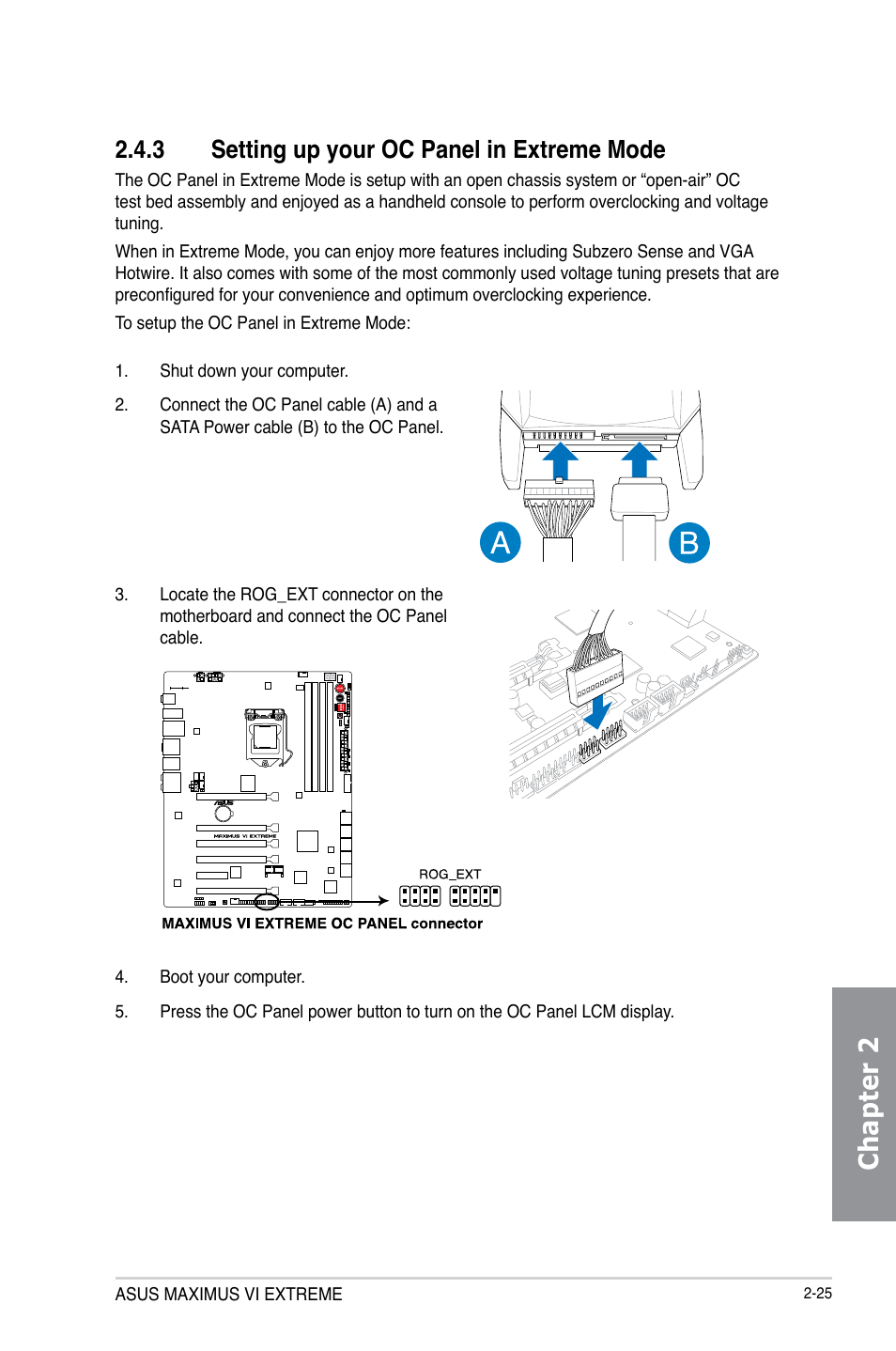 3 setting up your oc panel in extreme mode, Setting up your oc panel in extreme mode -25, Chapter 2 | Asus MAXIMUS VI EXTREME User Manual | Page 91 / 208