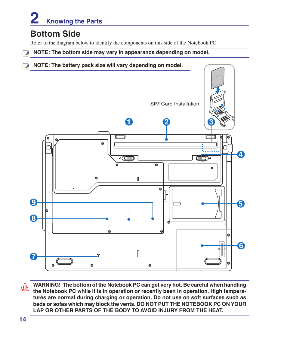 Bottom side | Asus M51Sr User Manual | Page 14 / 89