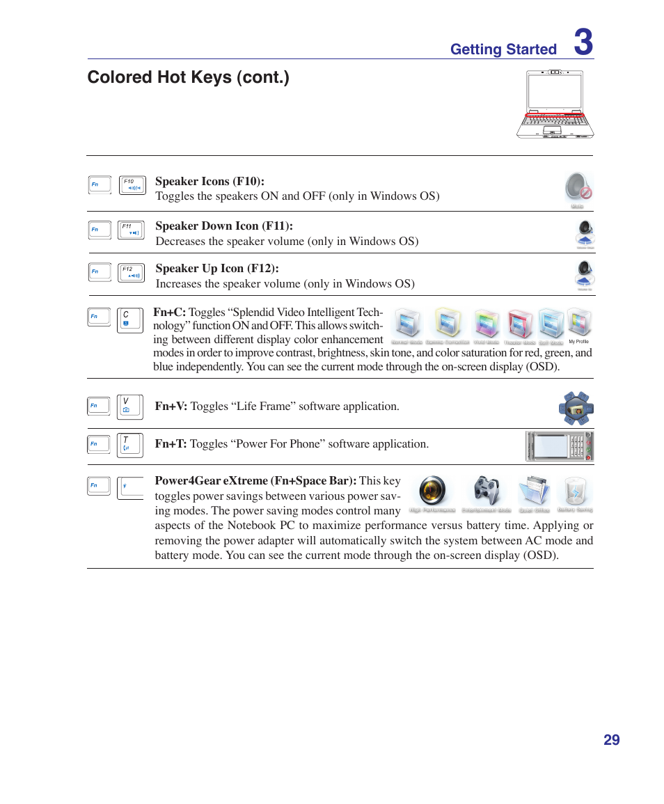 Colored hot keys (cont.) | Asus M51Sr User Manual | Page 29 / 89