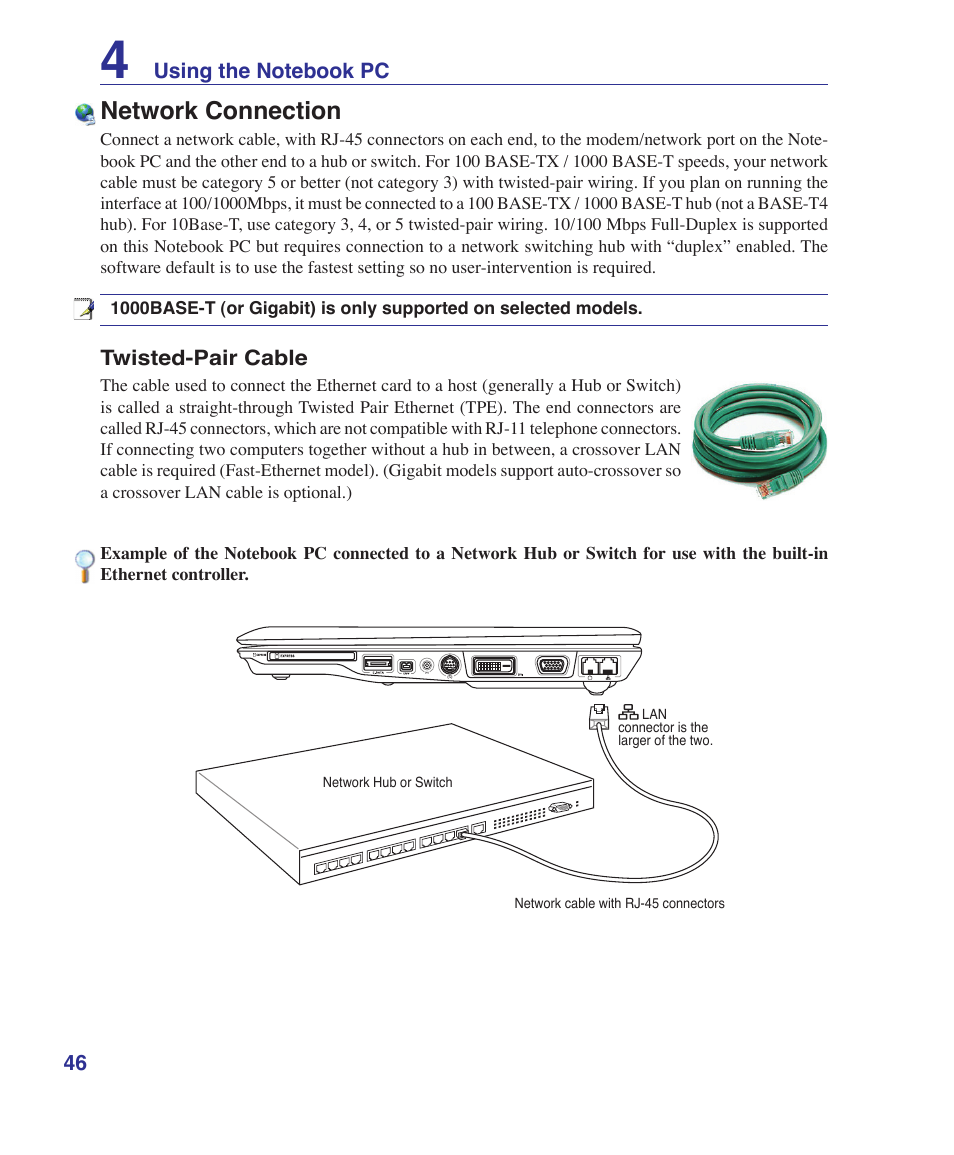 Network connection | Asus M51Sr User Manual | Page 46 / 89