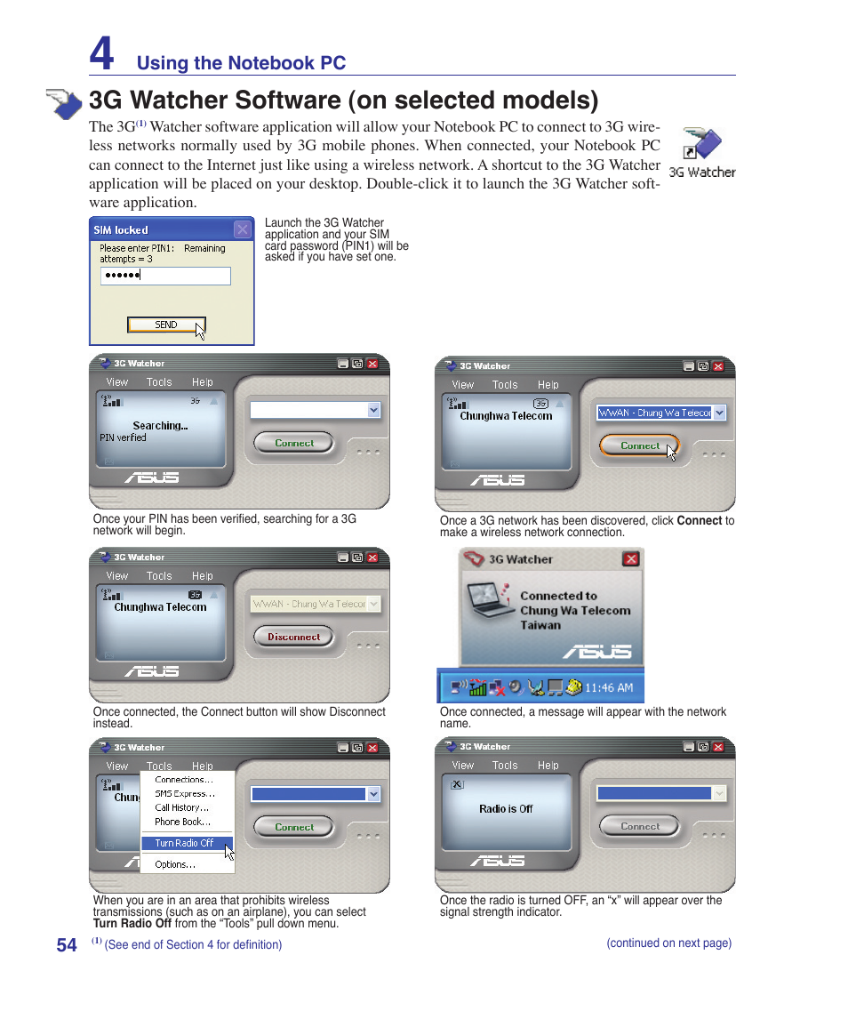 3g watcher software (on selected models) | Asus M51Sr User Manual | Page 54 / 89