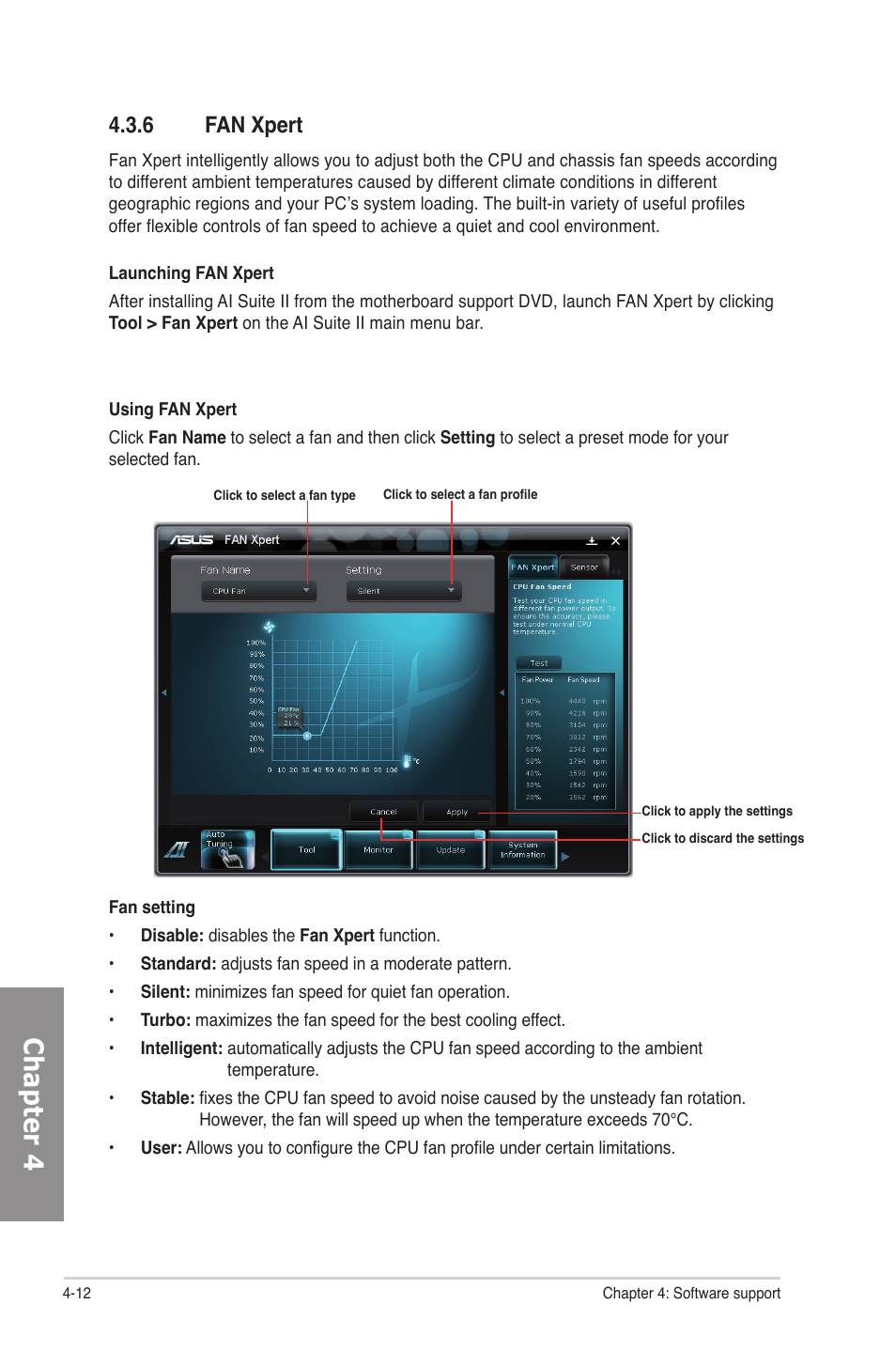 6 fan xpert, Fan xpert -12, Chapter 4 | Asus P8P67 User Manual | Page 116 / 136