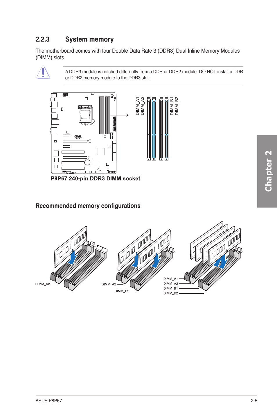 3 system memory, System memory -5, Chapter 2 | Asus P8P67 User Manual | Page 23 / 136