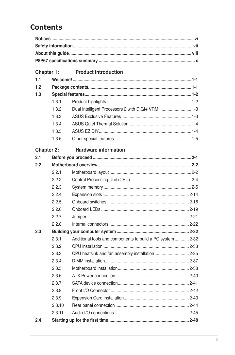 Asus P8P67 User Manual | Page 3 / 136