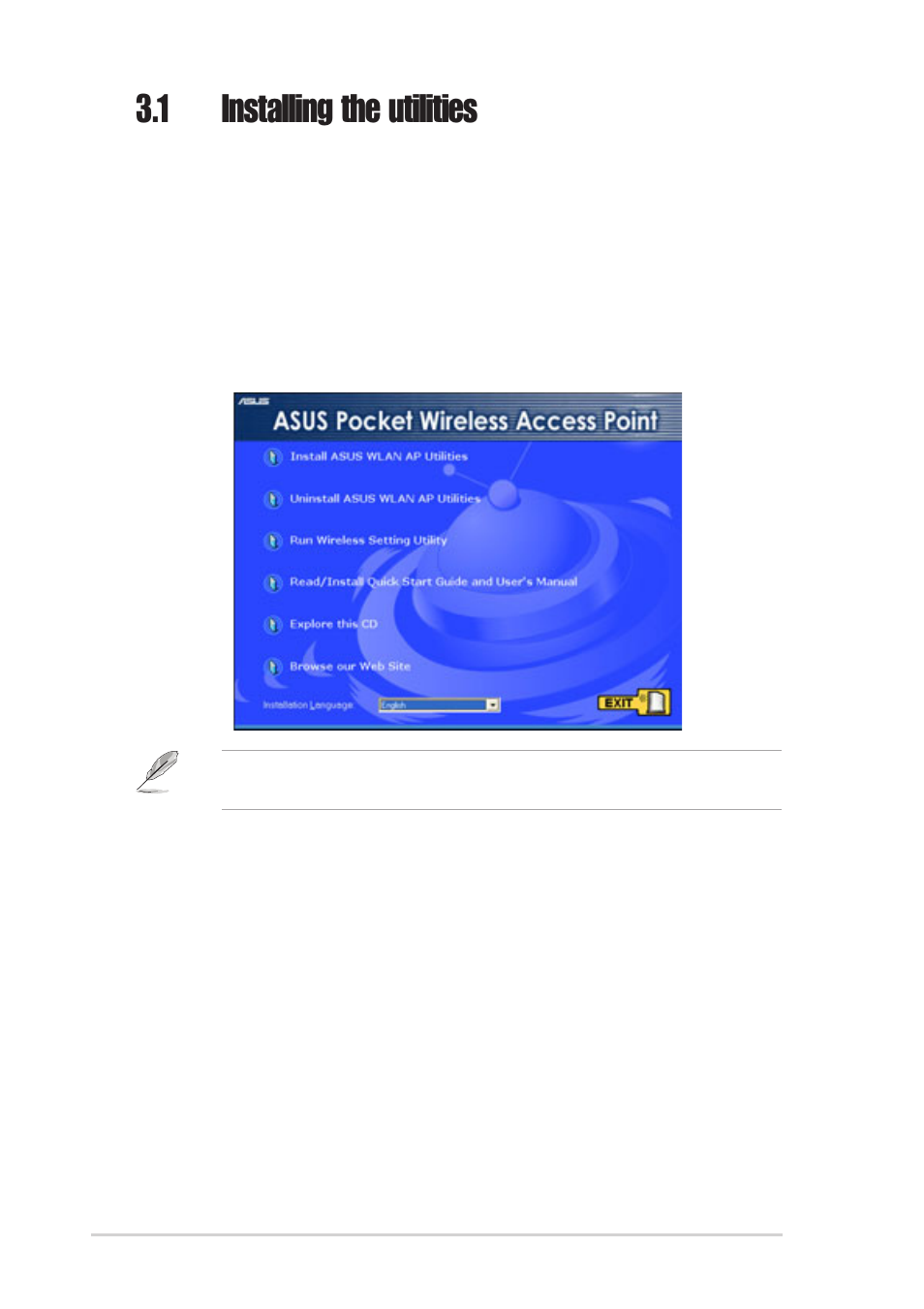 1 installing the utilities | Asus WL-330g User Manual | Page 26 / 70