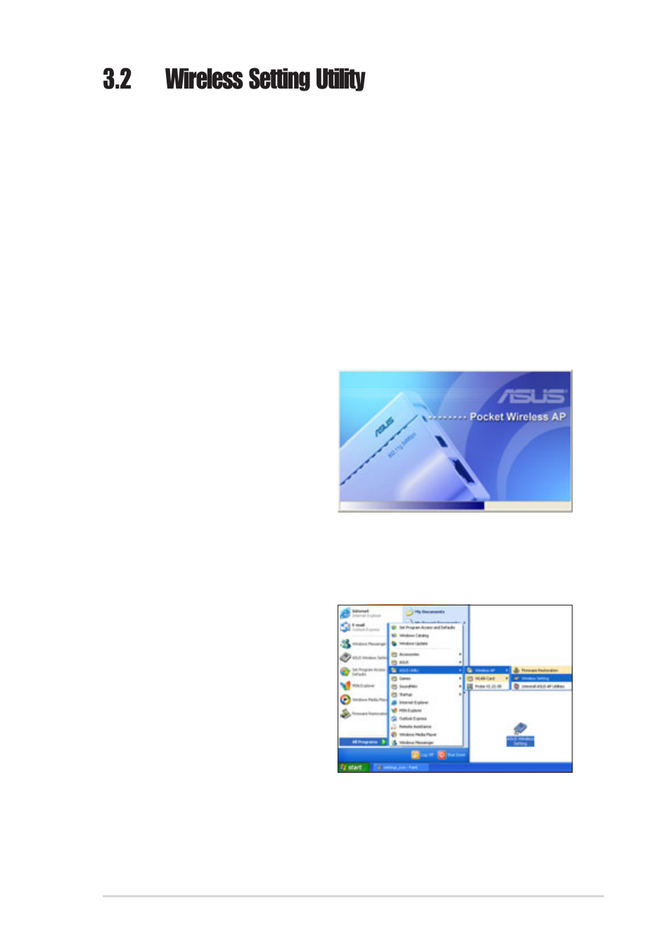 2 wireless setting utility, 1 launching the wireless setting utility | Asus WL-330g User Manual | Page 27 / 70