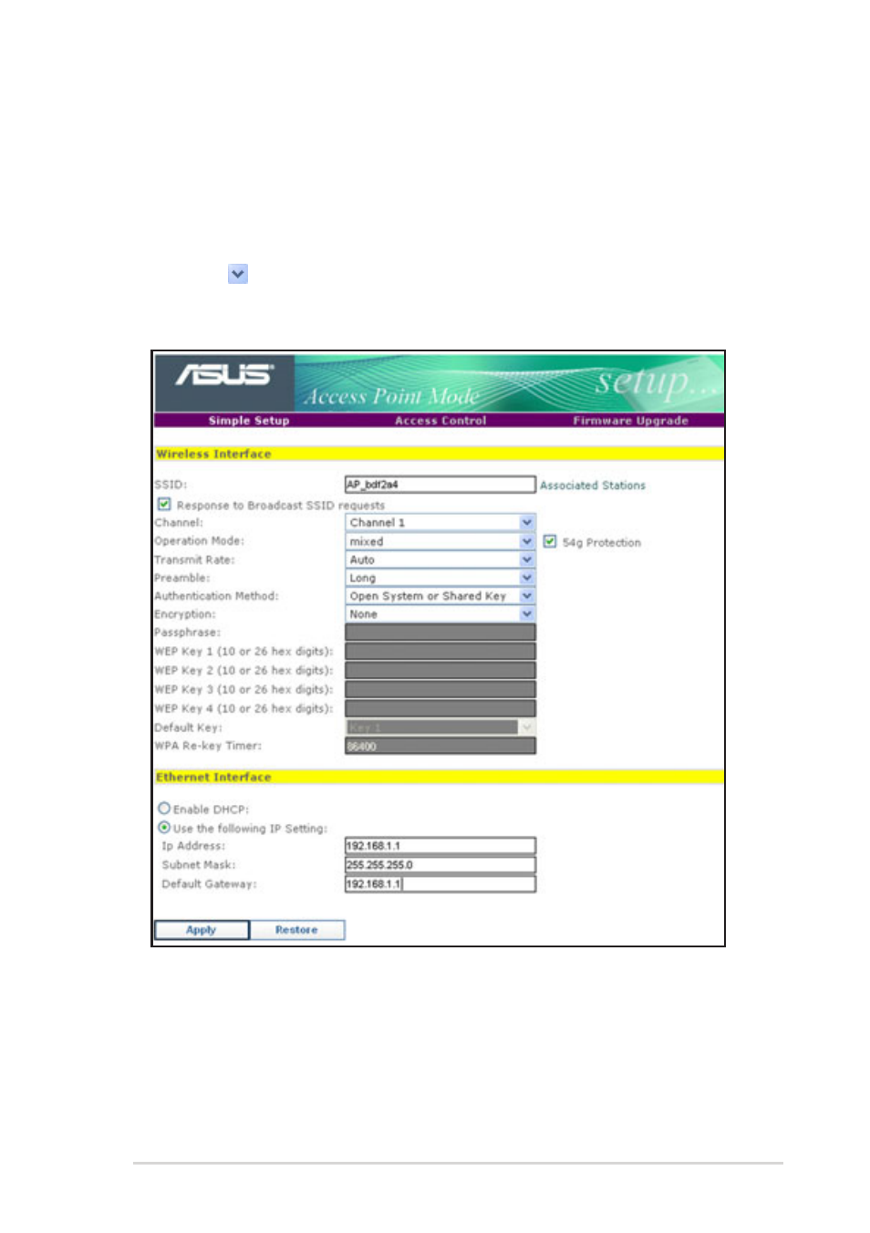 Changing the access point (ap) configuration | Asus WL-330g User Manual | Page 37 / 70