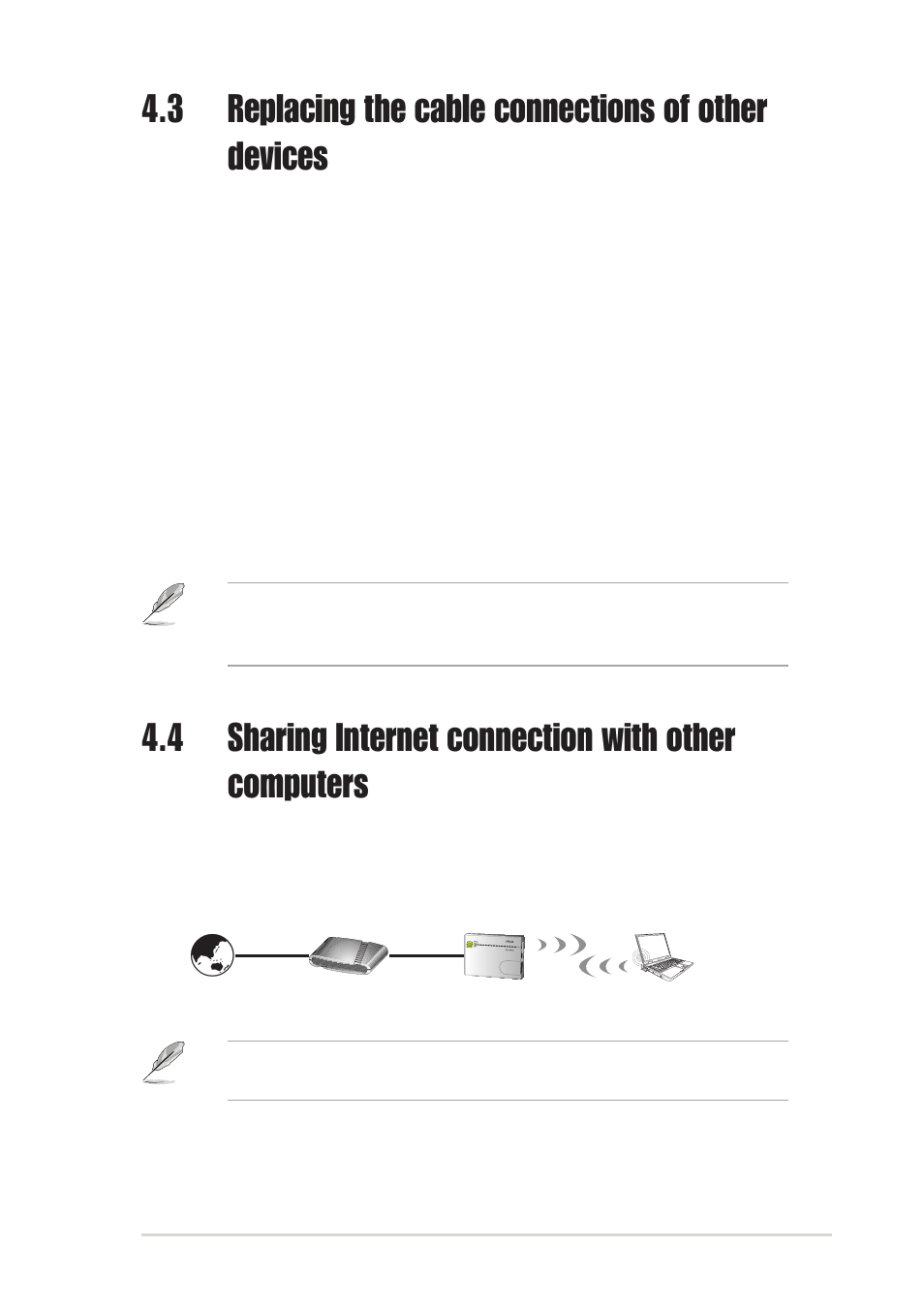 3 replacing the cable connections of other devices, 4 sharing internet connection with other computers | Asus WL-330g User Manual | Page 63 / 70