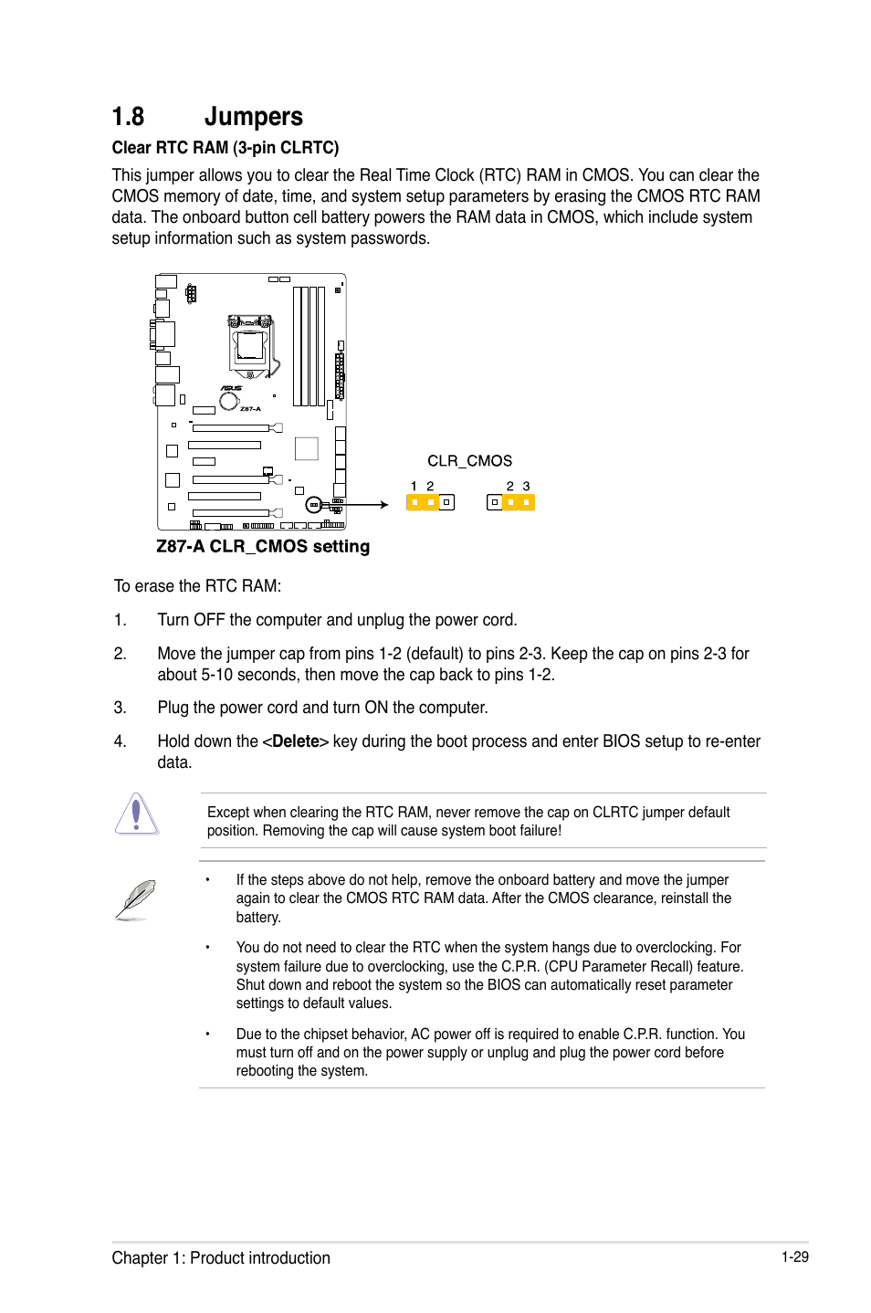 8 jumpers, Jumpers -29 | Asus Z87-A User Manual | Page 39 / 100