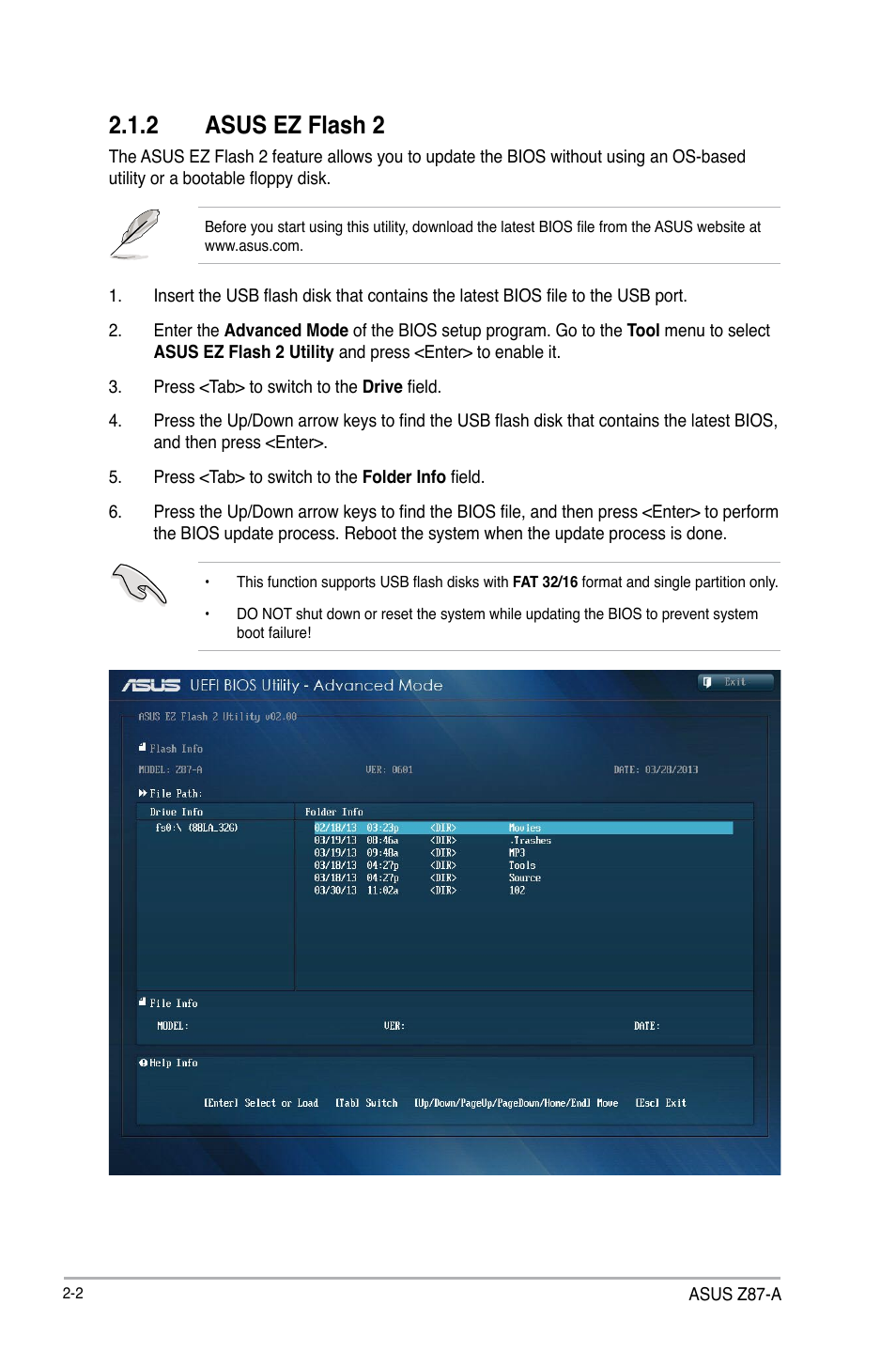 2 asus ez flash 2 | Asus Z87-A User Manual | Page 52 / 100