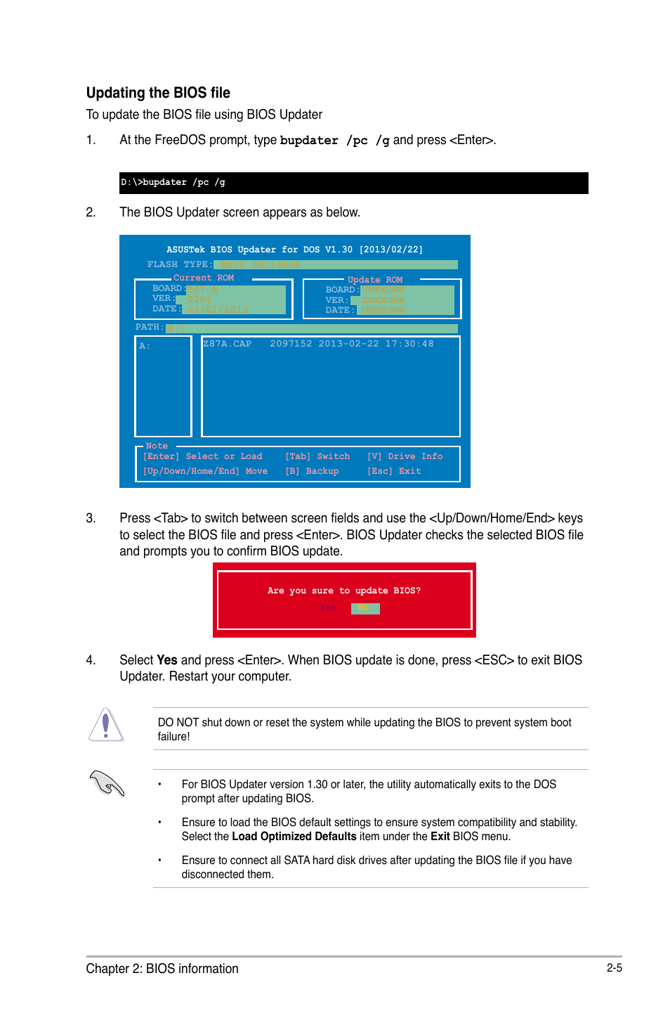 Updating the bios file | Asus Z87-A User Manual | Page 55 / 100