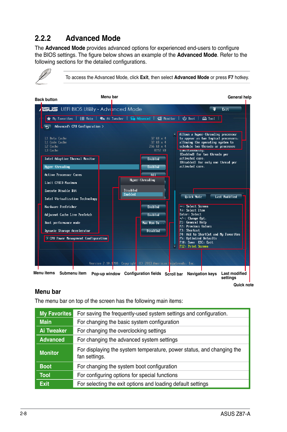 2 advanced mode | Asus Z87-A User Manual | Page 58 / 100