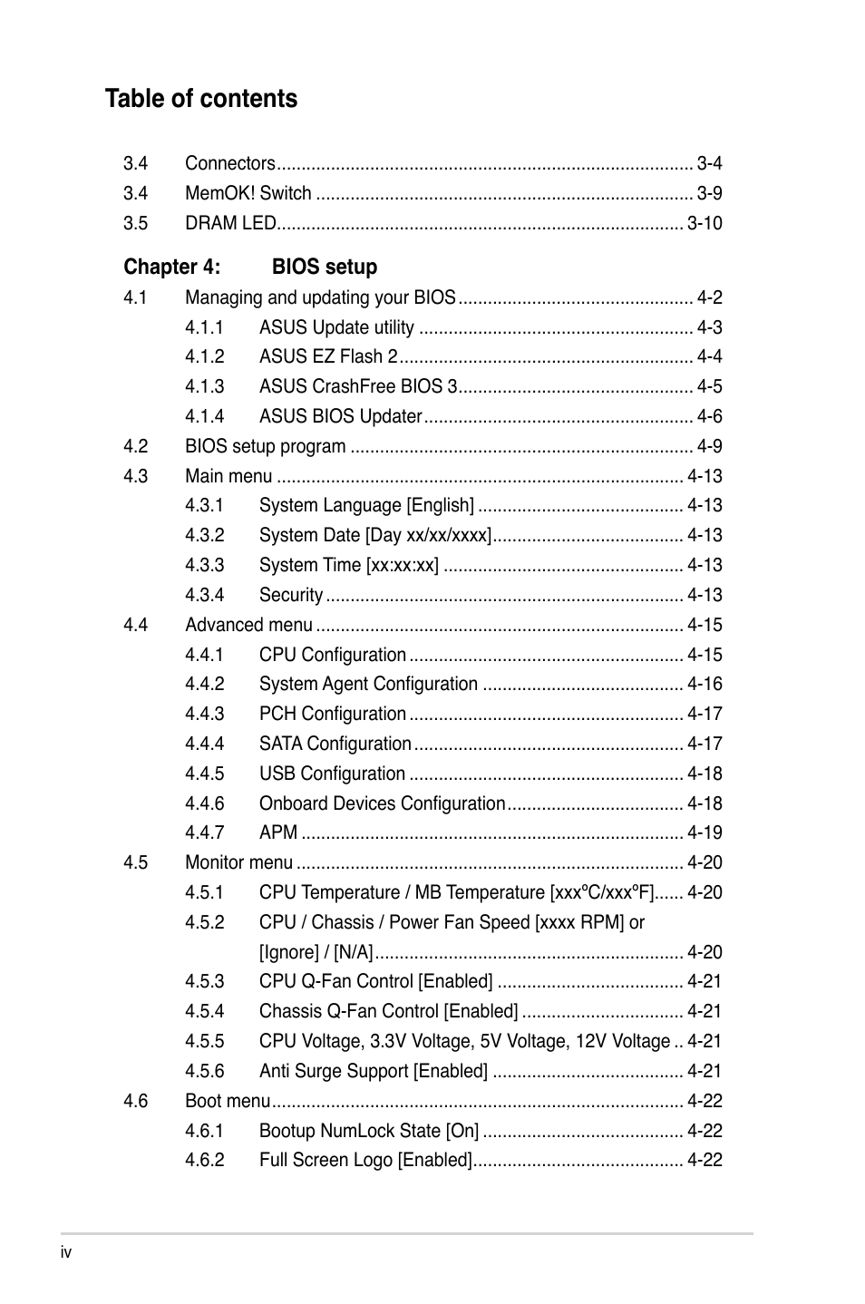 Asus V8-P8H67E User Manual | Page 4 / 79