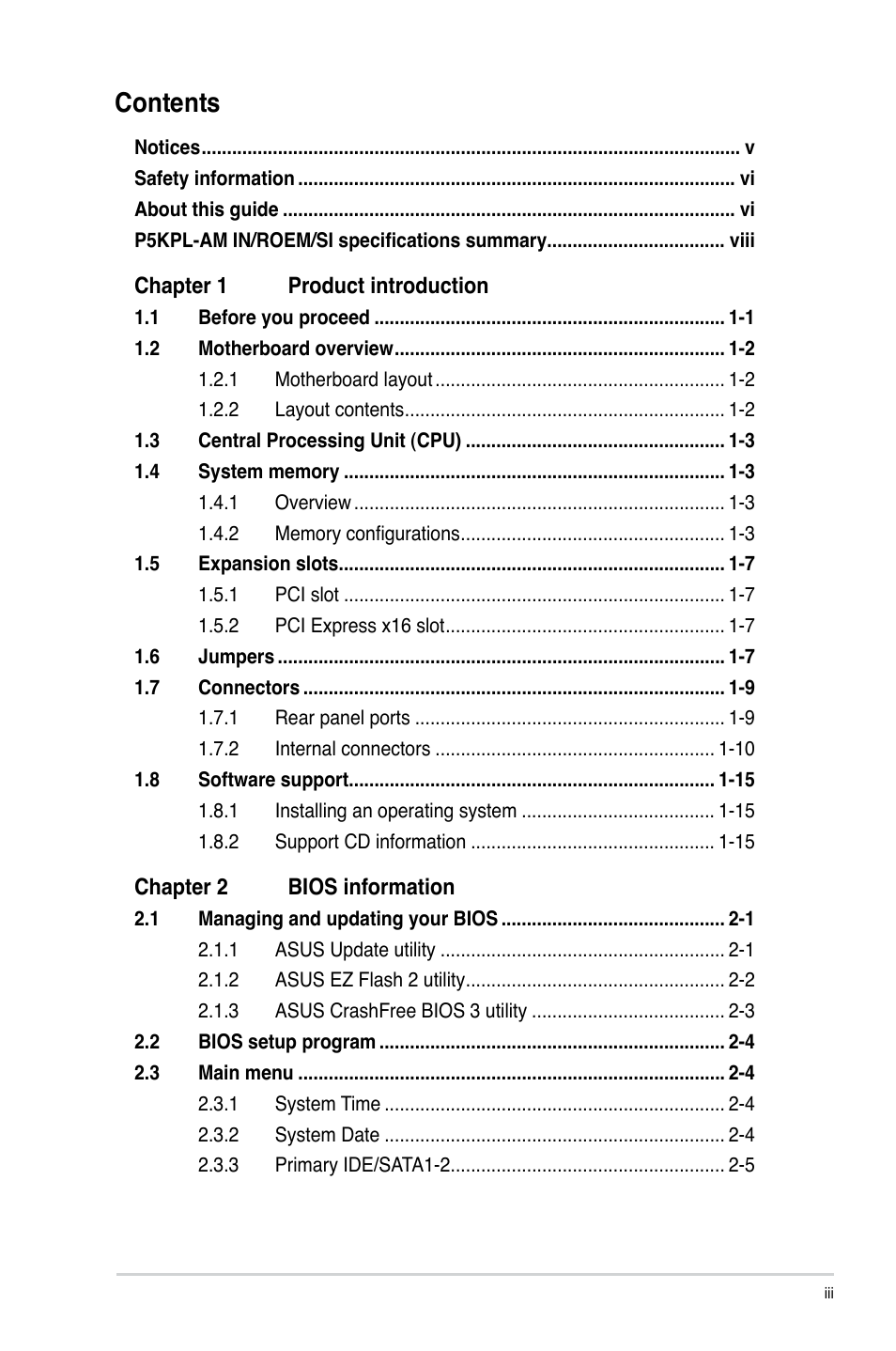 Asus P5KPL-AM IN/ROEM/SI User Manual | Page 3 / 40