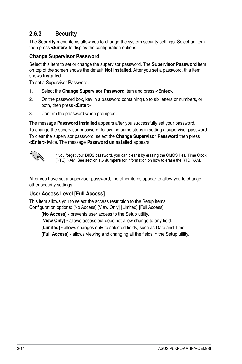 3 security, Security -14 | Asus P5KPL-AM IN/ROEM/SI User Manual | Page 38 / 40