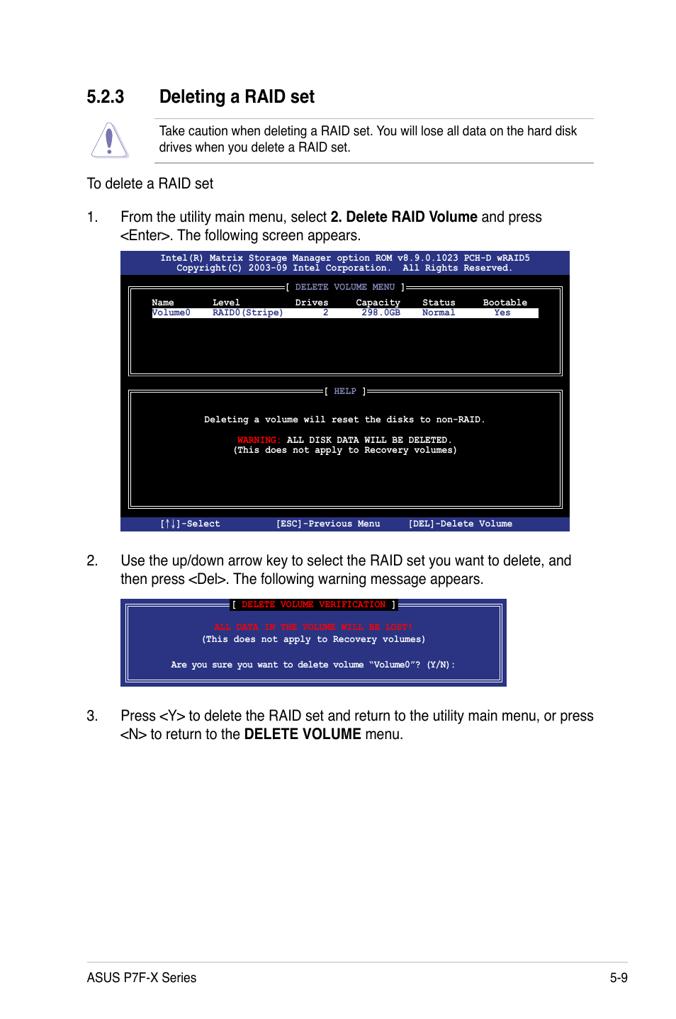 3 deleting a raid set | Asus P7F-X SATA User Manual | Page 105 / 136