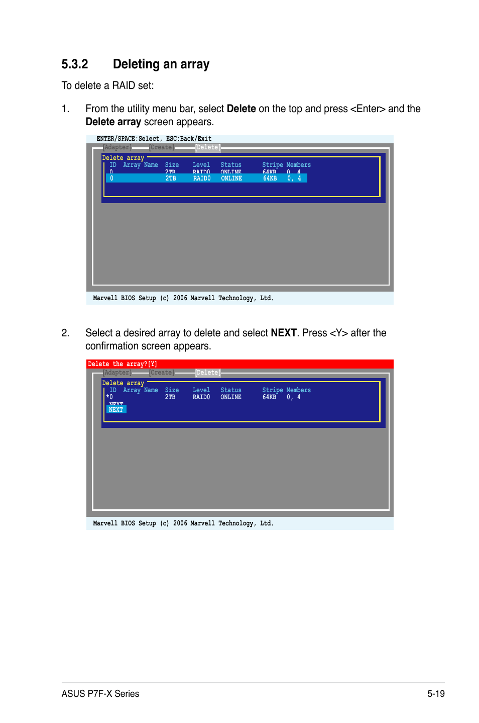 2 deleting an array | Asus P7F-X SATA User Manual | Page 115 / 136