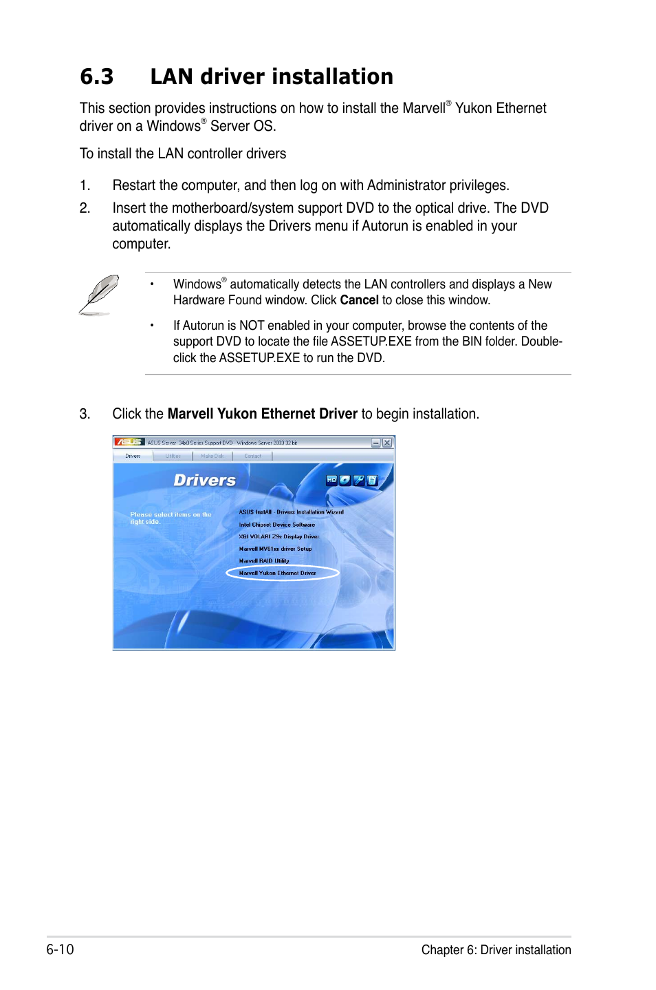 3 lan driver installation | Asus P7F-X SATA User Manual | Page 126 / 136
