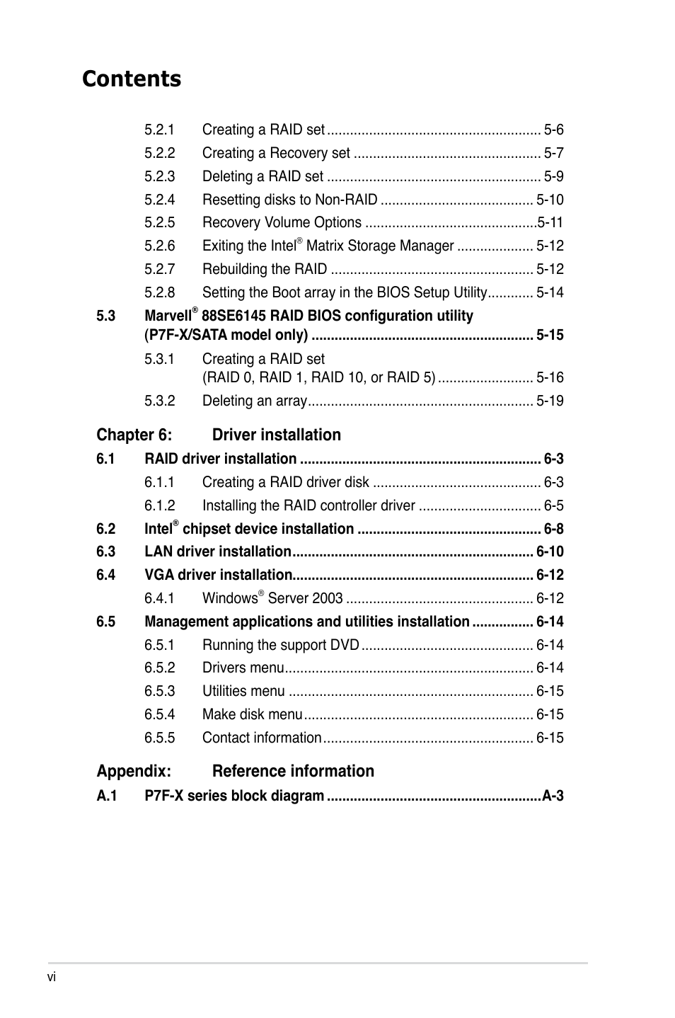 Asus P7F-X SATA User Manual | Page 6 / 136