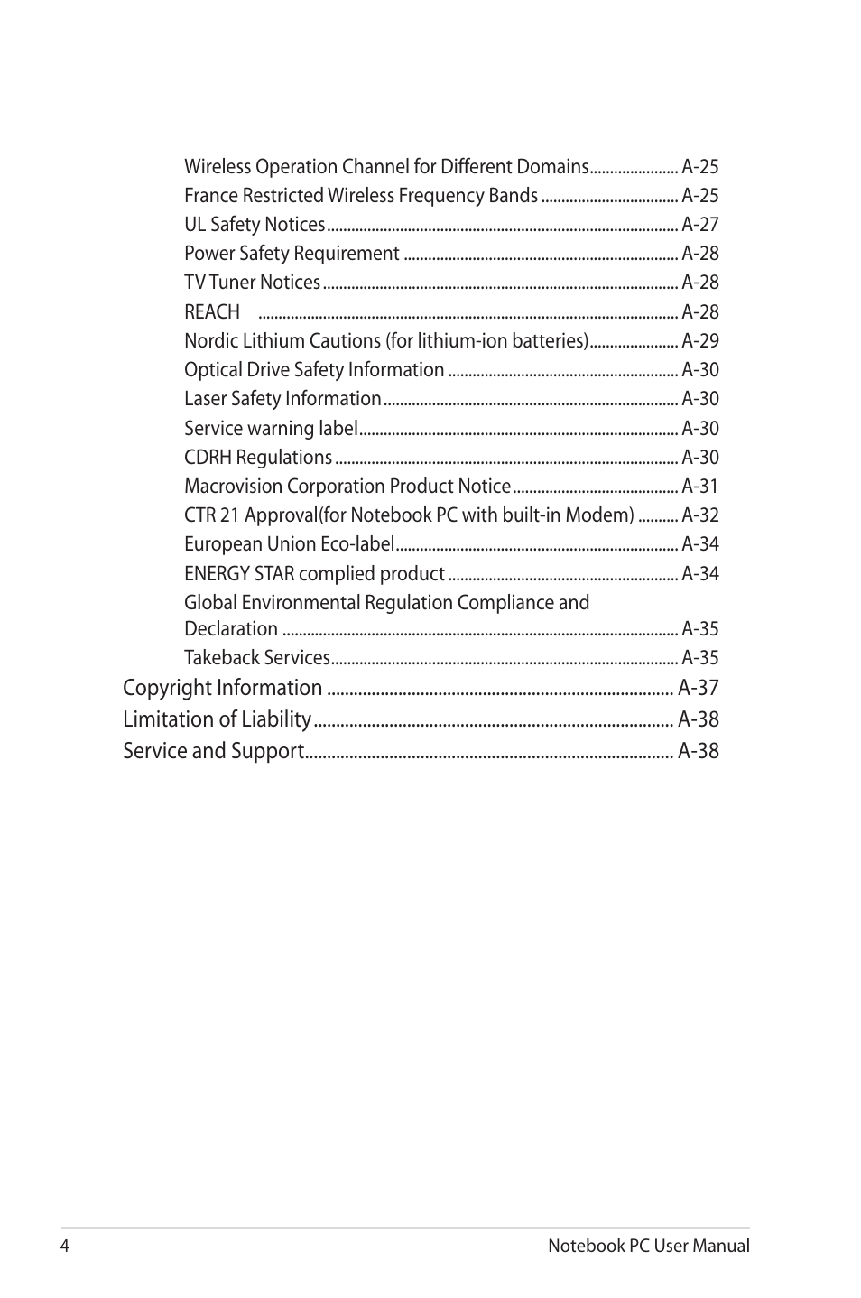 Asus N73Jn User Manual | Page 4 / 112