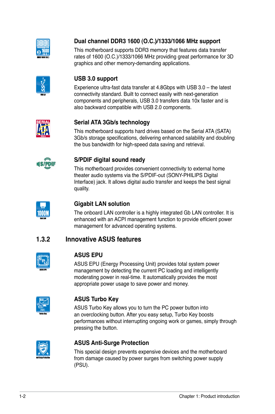 2 innovative asus features, Innovative asus features -2 | Asus P5P43TD/USB3 User Manual | Page 12 / 64